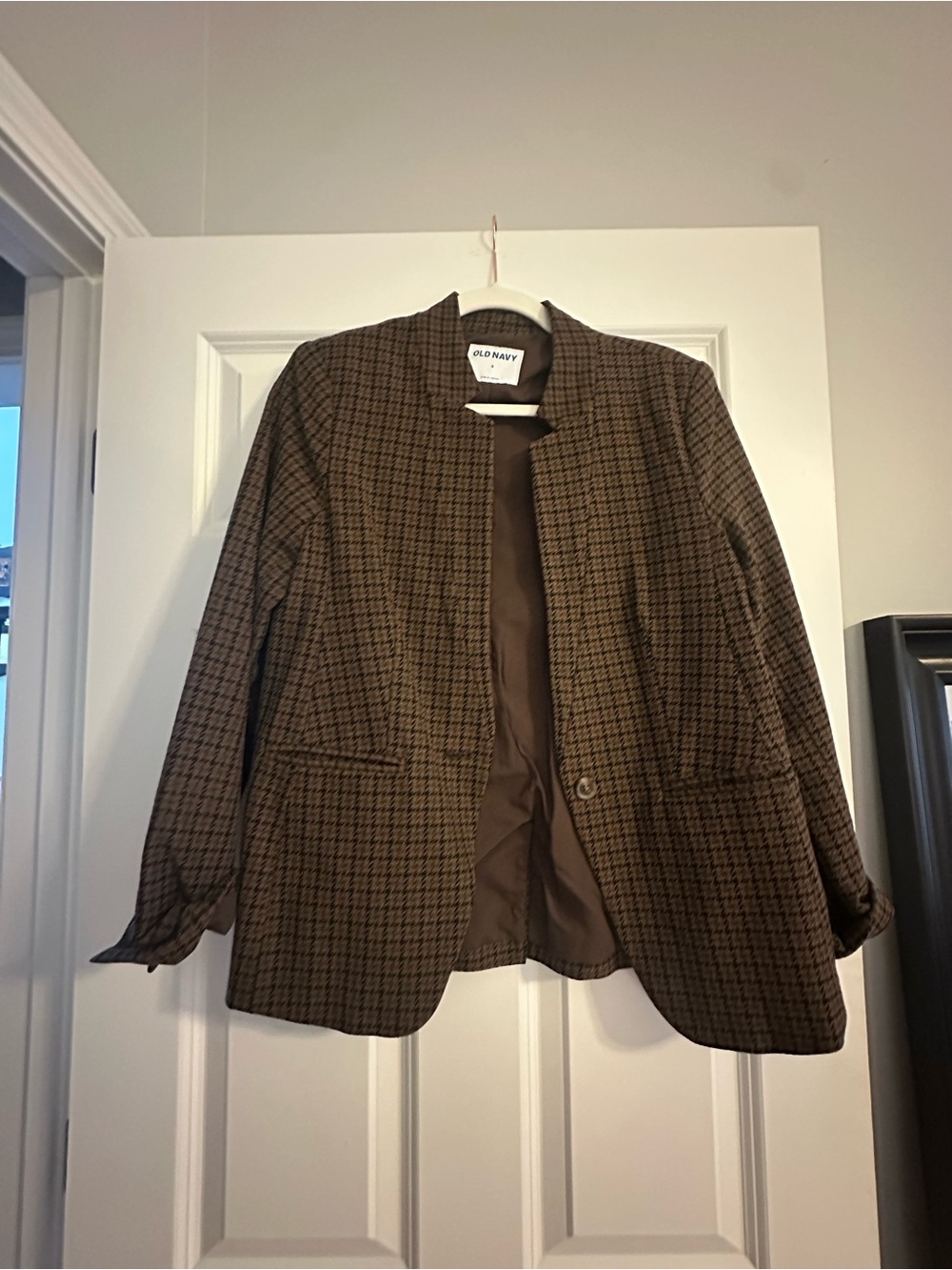 Old Navy Brown Houndstooth Collarless Blazer